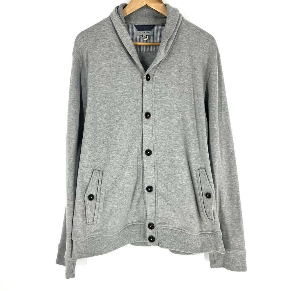 Ted Baker London Sweater Size 6 XXL Mens Berdnor Gray Shawl Collar Cardigan Knit